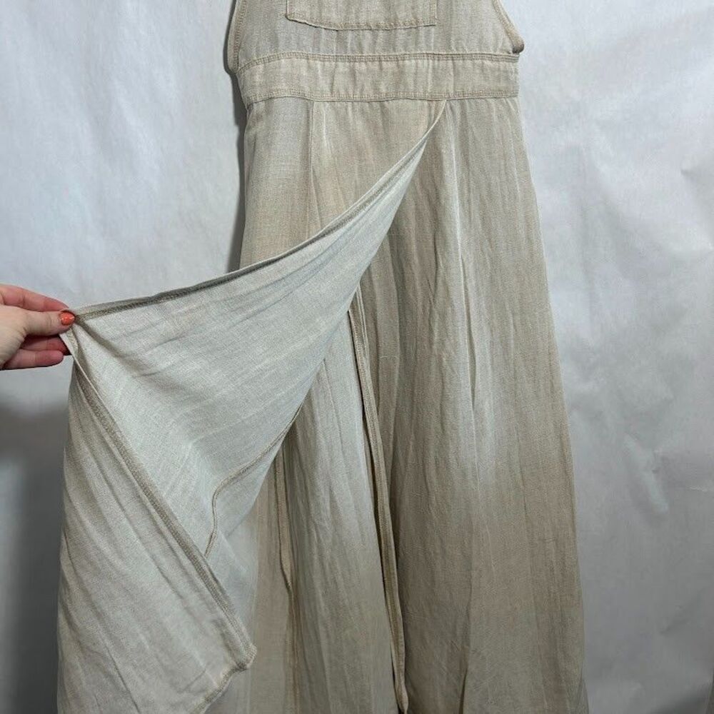 VTG Karen Alexander Pinafore Overall Maxi Dress 10 Linen Flax Blend Tan Mori Kei - Picture 8 of 11